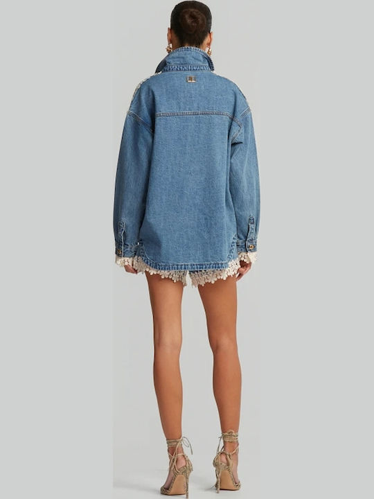 Long Sleeve Women's Denim Shirt Blue