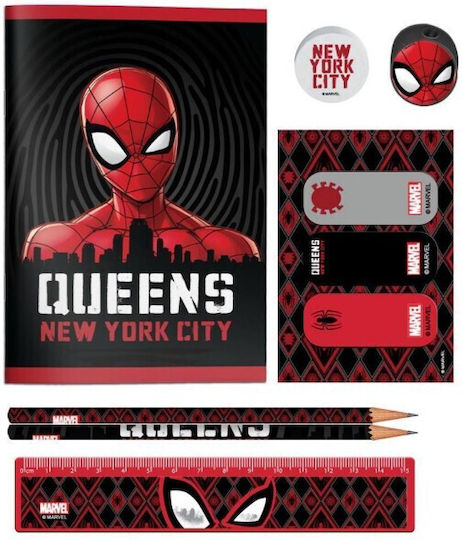 Must Team Spiderman Kids Stationery Set with Pencil, Sharpener, Eraser, Notepad, Ruler and Pencil Case 10pcs
