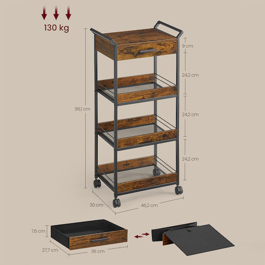 Vasagle Metal Kitchen Trolley 4 Tiers Brown 46.2x30x96.1cm