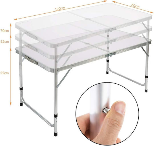 Metal Table Set for Camping Folding in Case 120x71x60cm White