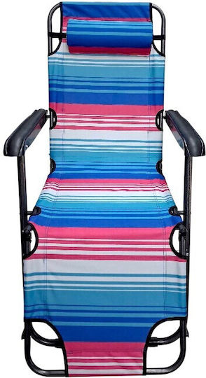 Beach Sunbed Blue Foldable Metallic with Pillow