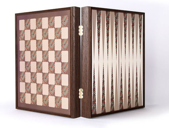 Manopoulos Backgammon/Chess Olive Wood with Checkers & Pawns 34x34cm