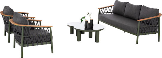 Set Living Room 5pcs Stream Hm6426.07 Green Aluminium-Anthracite Rope-Olefin