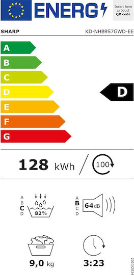 Sharp KD-NHB9S7GWD-EE Uscător de rufe 9kg cu pompă de căldură