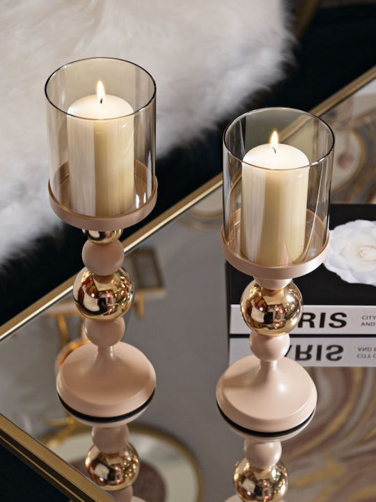 Set 2 Stück Metall Kerzenhalter Matt Roségold Ø 10x32-10x36 cm