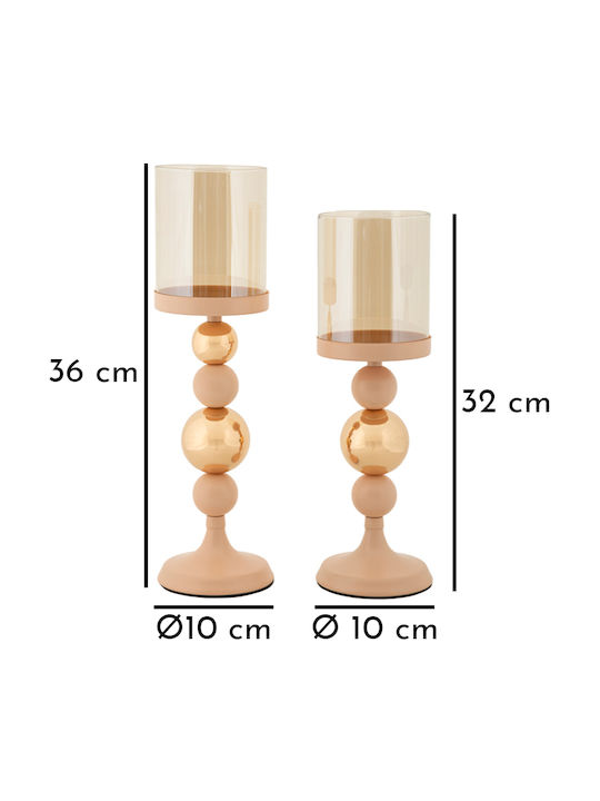 Set 2 Stück Metall Kerzenhalter Matt Roségold Ø 10x32-10x36 cm