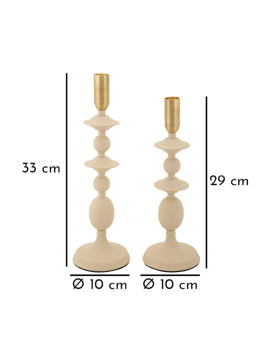 Set 2 Stück Metallische Kerzenhalter Matt Ecru Gold Ø10x29-10x33cm