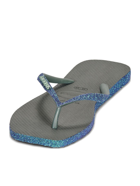 Slim Square Sparkle Flip Flops in Blue Colour