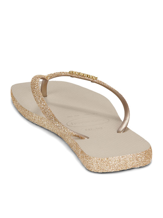 Slim Square Sparkle Flip Flops In Gold Colour