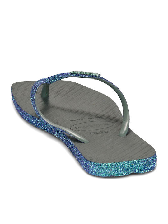 Slim Square Sparkle Flip Flops in Blue Colour