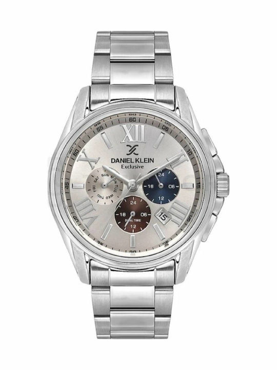 Daniel Klein Herrenuhr 44mm Batterie mit Silber Metall-Armband