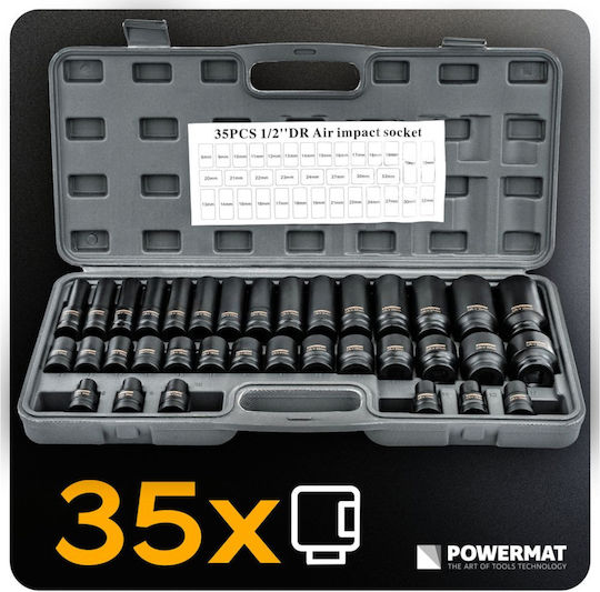 Powermat Pm-znu-832t Steckdosen Set 1/2" 8 32 Mm Lang Kurz 35 Stücke In Rahmen Gastgeber