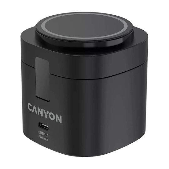 Canyon Безжично Зарядно Qi2 с USB-C Изходен Порт 30W Power Delivery Черно (OnCharge 405)