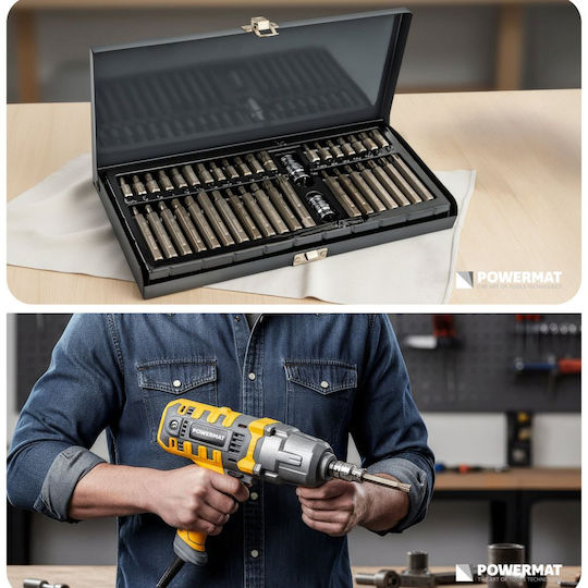 Powermat Pm-zb-40t Комплект Винтовертни Битове Хекс Торкс Сплайн 1/2" 3/8" 40 Бройки