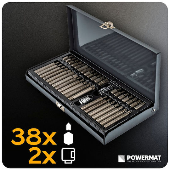 Powermat Pm-zb-40t Комплект Винтовертни Битове Хекс Торкс Сплайн 1/2" 3/8" 40 Бройки