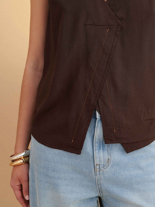 Damen Bluse Ärmellose Braune