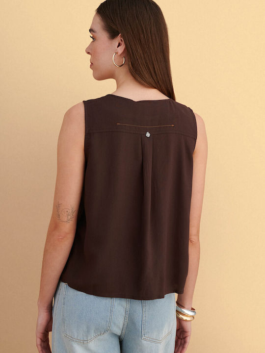 Damen Bluse Ärmellose Braune