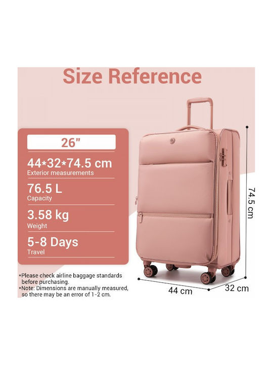 Miss Lulu Large Fabric Pink Travel Suitcase with 4 Wheels Height 74.5cm