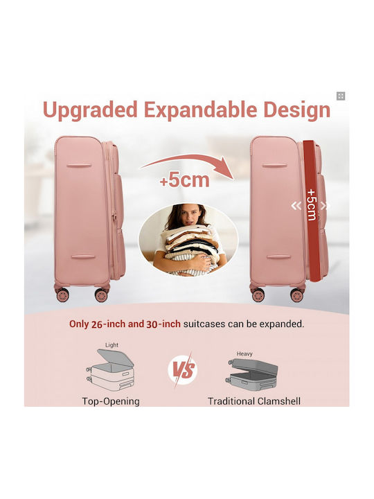Miss Lulu Large Fabric Pink Travel Suitcase with 4 Wheels Height 74.5cm