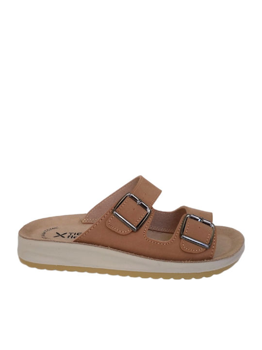 Leder Damen Anatomisch Flache Sandalen Tabac