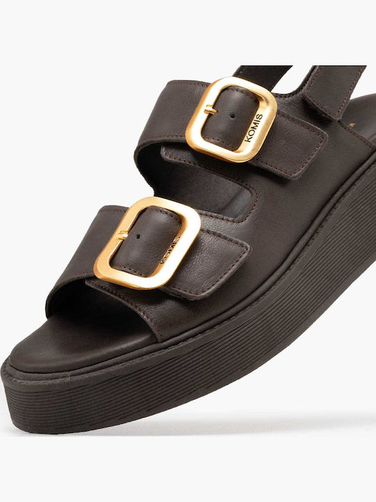 Leder Flache Sandalen Für Damen Braun