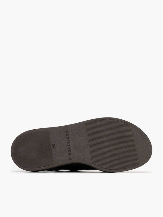 Leder Flache Sandalen Für Damen Braun