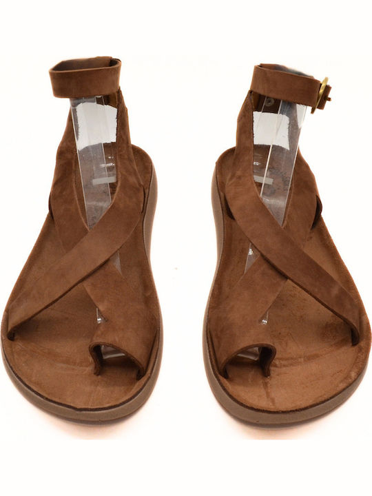 Nicole Leder Flache Damen Anatomisch Sandalen Mochaccino