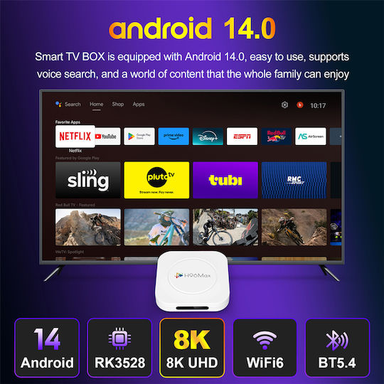 H96 Max TV Box M1 Plus 8K UHD with WiFi USB 2.0 4GB RAM and 32GB Storage with Android 14.0 Operating System and Google Assistant