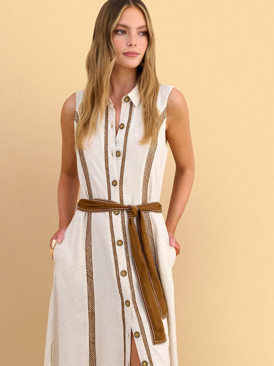 Summer Maxi Shirt Dress White 9923327-Natural