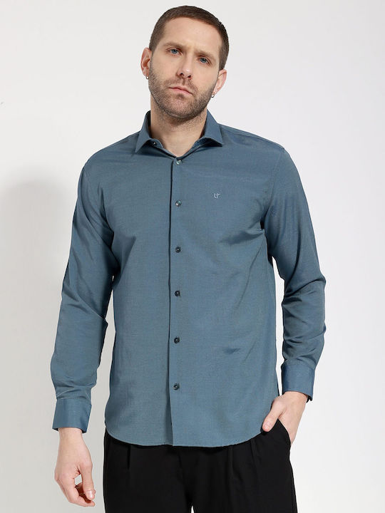 Short Sleeve Shirt in Wide Line Petrol Blue