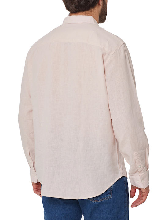 Calvin Klein Long Sleeve Linen Shirt in Regular Fit Pink