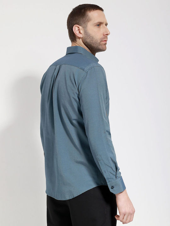 Short Sleeve Shirt in Wide Line Petrol Blue