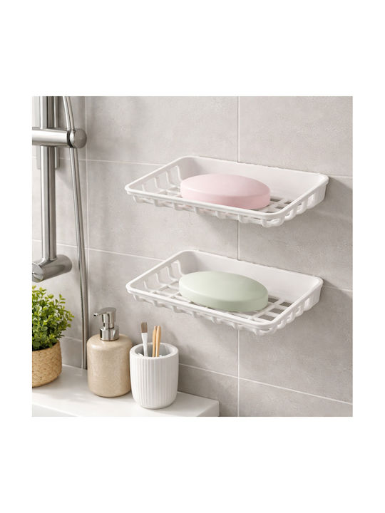 Femmit 2 Pcs Self-Adhesive Bathroom & Kitchen Soap Dish White Without Drilling Durable Waterproof Soap & Sponge Holder Drainage 12 X 8.5 Cm White