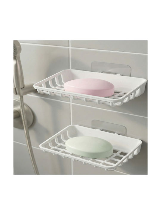 Femmit 2 Pcs Self-Adhesive Bathroom & Kitchen Soap Dish White Without Drilling Durable Waterproof Soap & Sponge Holder Drainage 12 X 8.5 Cm White