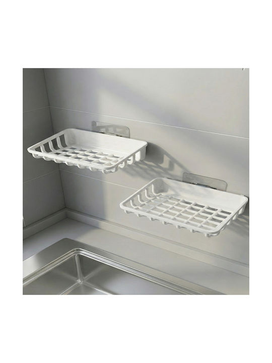 Femmit 2 Pcs Self-Adhesive Bathroom & Kitchen Soap Dish White Without Drilling Durable Waterproof Soap & Sponge Holder Drainage 12 X 8.5 Cm White