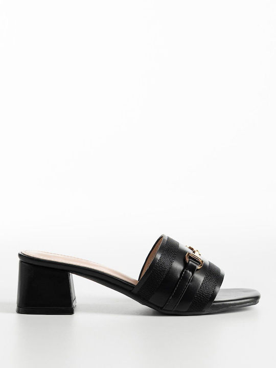 Mules With Chunky Low Heel In Black Colour K26-308-YT110-BLACK