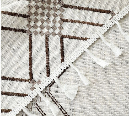 FRIPIA Покривка за маса Лен с Бродерия Кафява 140x250см