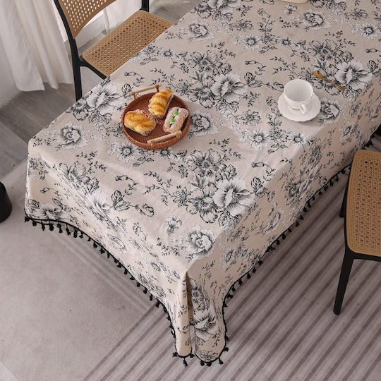 FRIPIA Leinen Tischdecke Schwarz 120x180cm