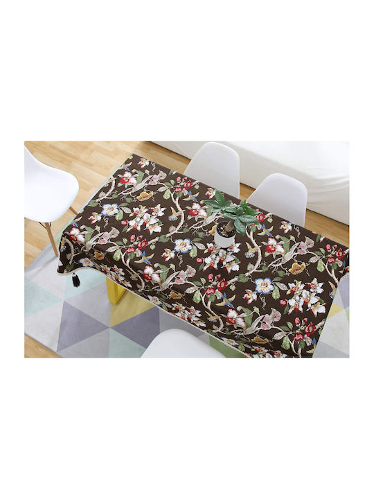 FRIPIA Leinen Tischdecke mit Spitze Braune 140x250cm