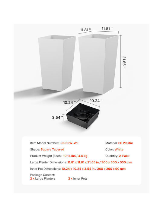 Vevor Set of 2 White Plastic Planter Boxes