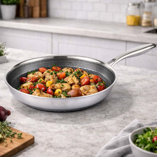 Cheffinger 32cm Pfanne Honigwabenbeschichtung Lange Griff Silber