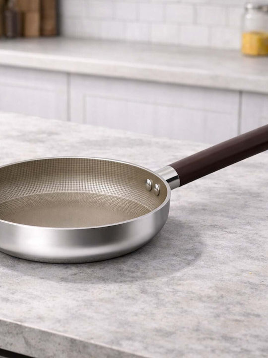Cheffinger 20cm Induktionspfanne mit Antihaftbeschichtung Holzoptik Griff Silber