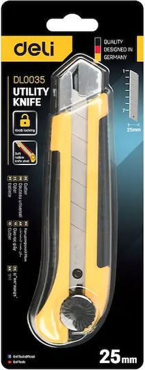 Deli Safety Cutting Knife With Plastic Body and Blade Width 25mm Yellow