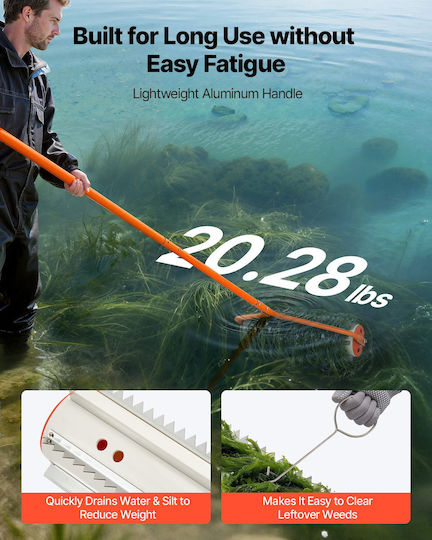 Vevor Lake Weed Roller Lake Weed Removal Tool Garden Pond 18 Ft Root Mud Stirrer Muck Razer 6 Preassembled Blades Stainless Steel 5 Aluminum Handles Hbccgtjcxpvcry036002v0