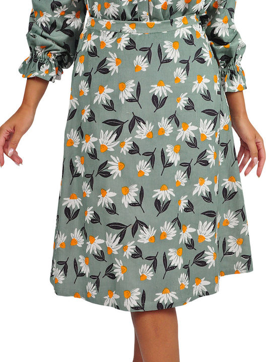 Midi Φούστα Floral Τιρκουάζ