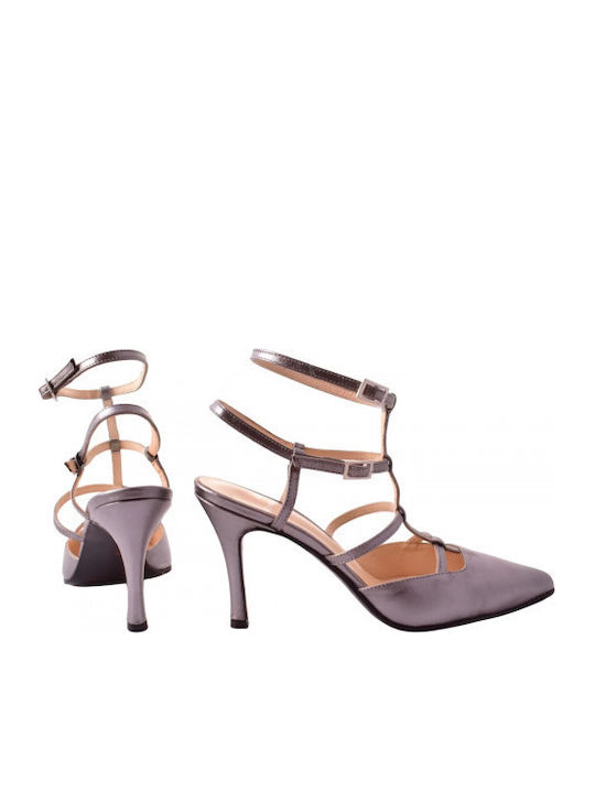 Leather Heels with High Heel Silver