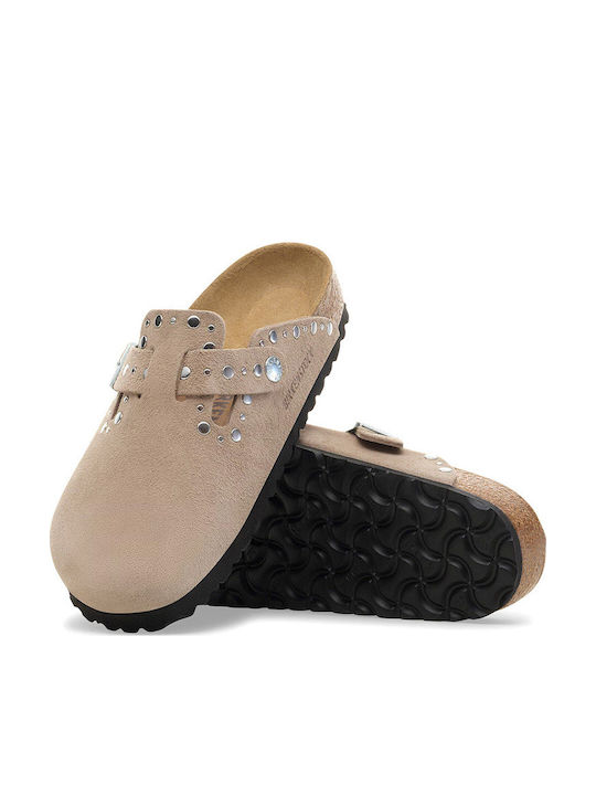 Birkenstock Γυναικεία Δερμάτινα Σαμπό Μπεζ