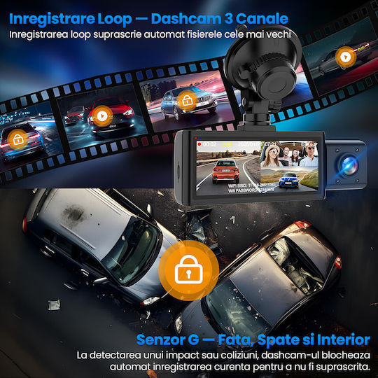 Set Cameră DVR Auto 1440P cu Ecran 3.16" Wi-Fi GPS și Cameră Marsarier
