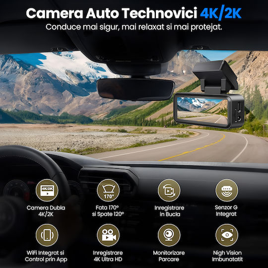 Set Cameră DVR Auto 4K cu Ecran Wi-Fi GPS și Cameră Marsarier