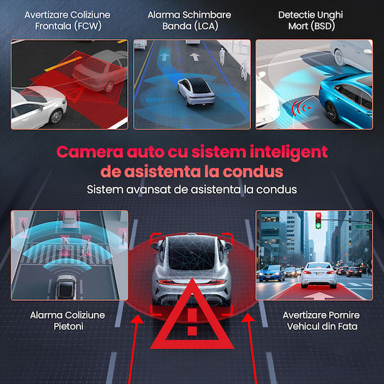 Set Cameră DVR Auto 4K Wi-Fi GPS și Cameră Marșarier